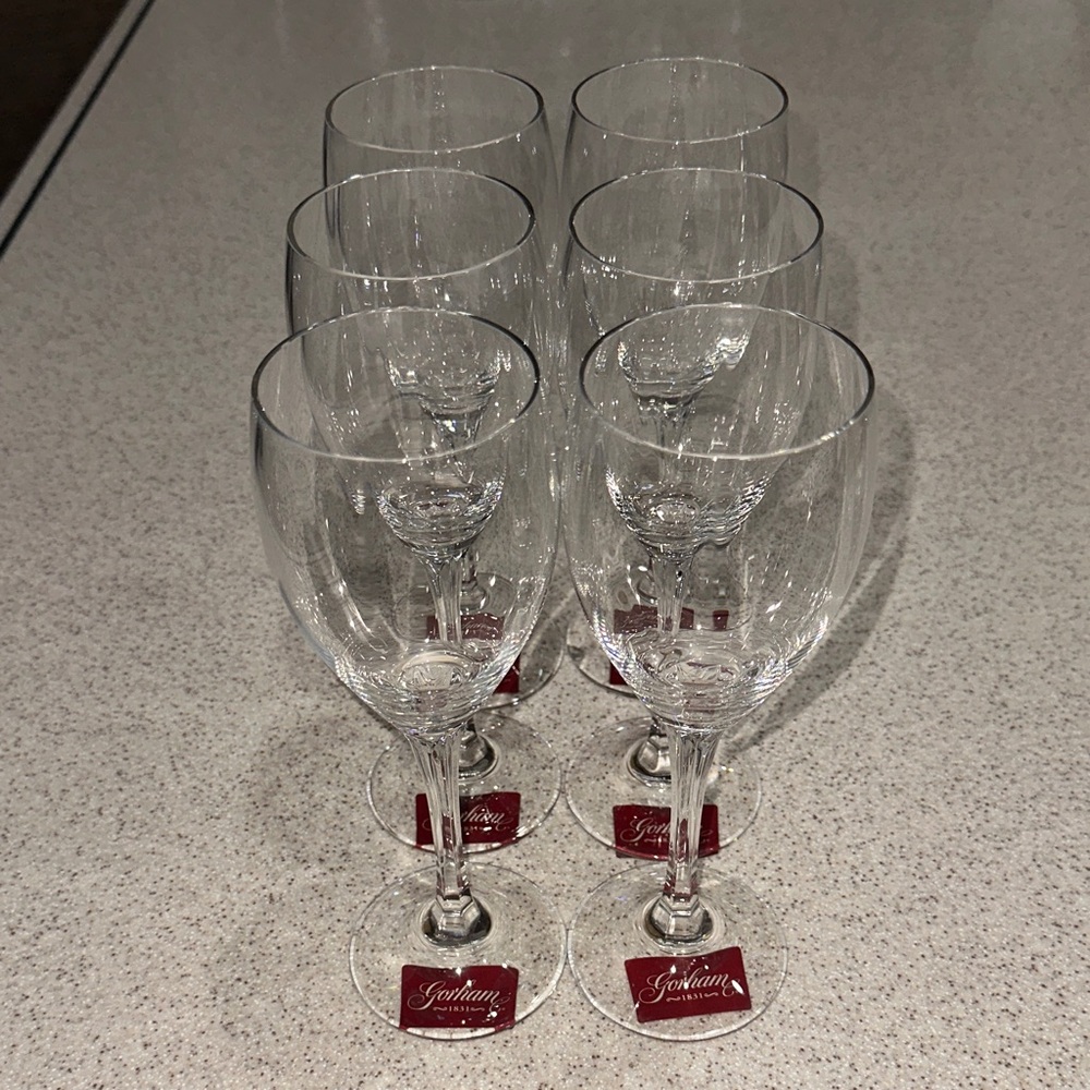 Gorham Clear Crystal Wine Glasses with Red Labels - Set of 6